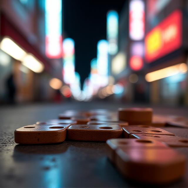 台東区の夜景とアナログゲームの抽象的なイメージ